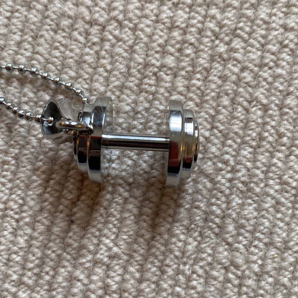 Silver 30 Inch Chain with Large Dumbbell.